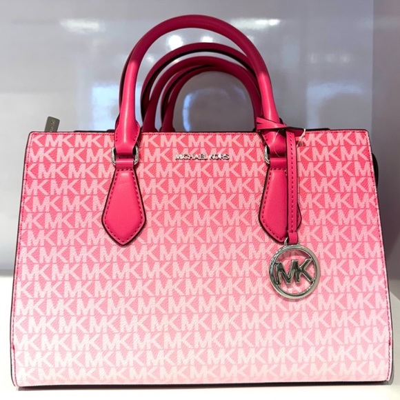 Michael Kors Sheila Medium Signature CZ Logo Satchel Crossbody Bag Dragonfruit - Picture 1 of 8